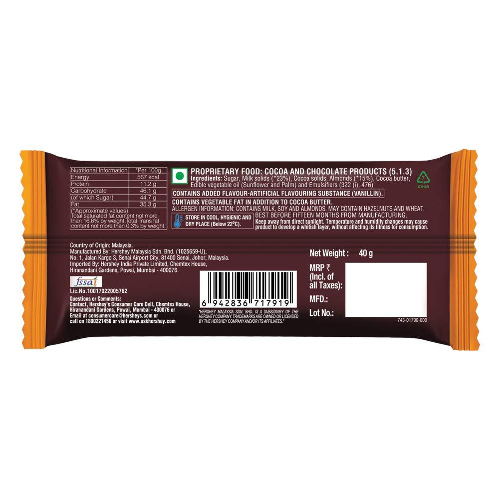 HERSHEY'S Hershey's Whole Almonds Chocolate Bar, 40g (Pack of 6)