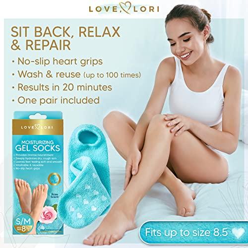 LOVE, LORI Moisturizing Socks & Gel Socks for Dry Cracked Feet Women by Love Lori - Foot Moisturizer Socks & Reusable Lotion Socks for Cracked Heel Repair - Stocking Stuffers for Women, Fits up to Women Size 8.5
