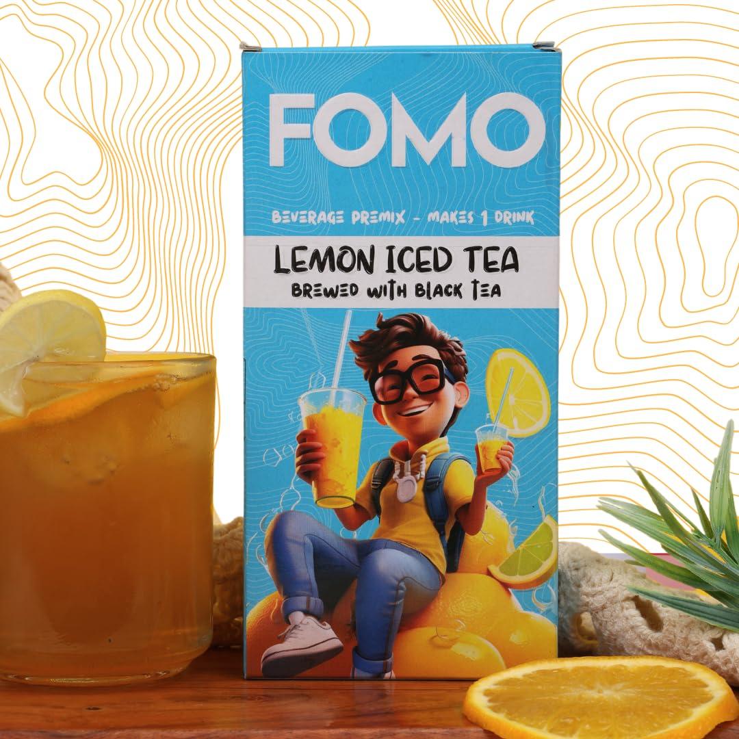 FOMO FOMO Lemon Iced Tea Premix | Pack of 10 | Liquid Premix Pouches | Makes 10 Large Drinks | Zero Refined Sugar | Real Brewed | All Natural| No Preservatives
