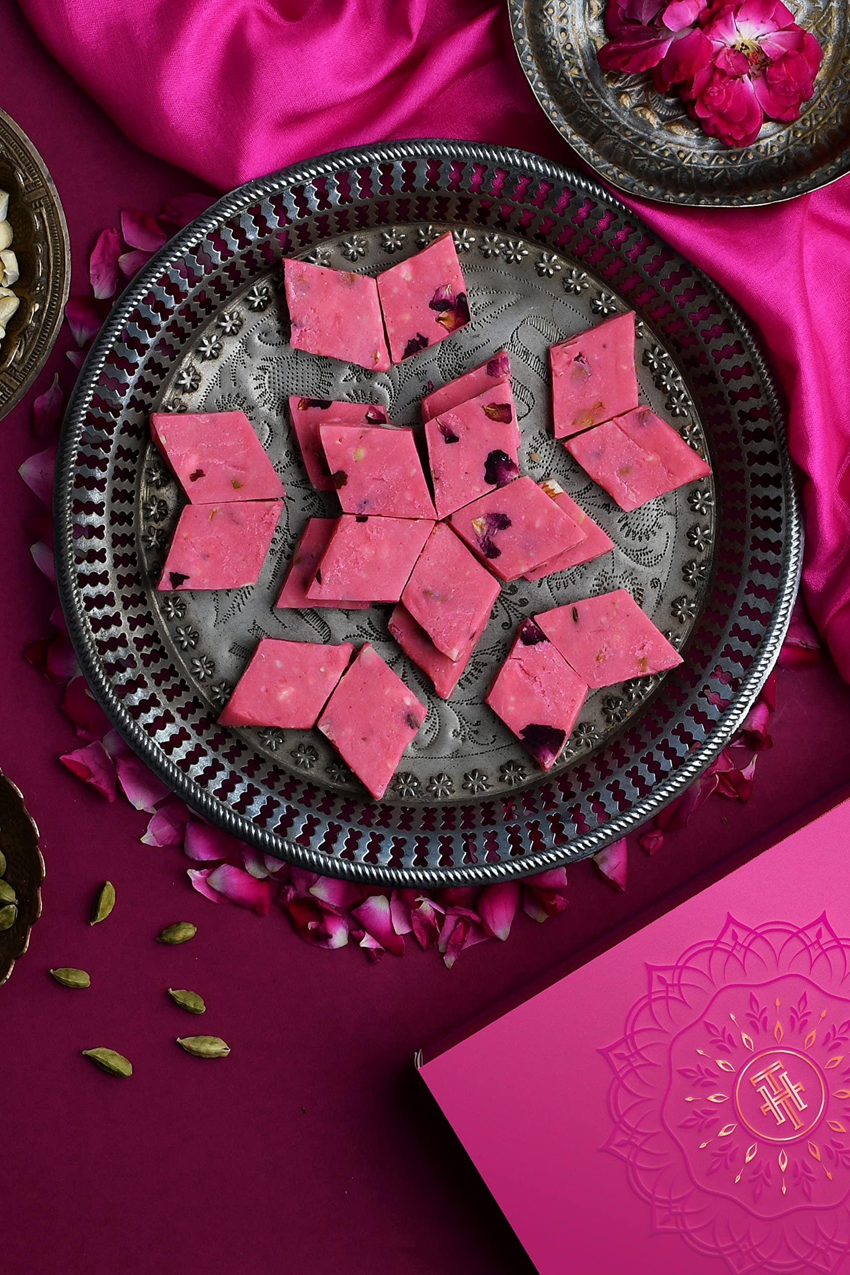 Hamam Dasta Rakhi for brother and bhabhi with sweets Anjeer Chakkar Dry Fruit Ladoo Moong Thaal Rose Katli 1Kgs by The House Of Treats Premium Yellow Rakhi gift for brother with sweets Rakhi Combo Pack