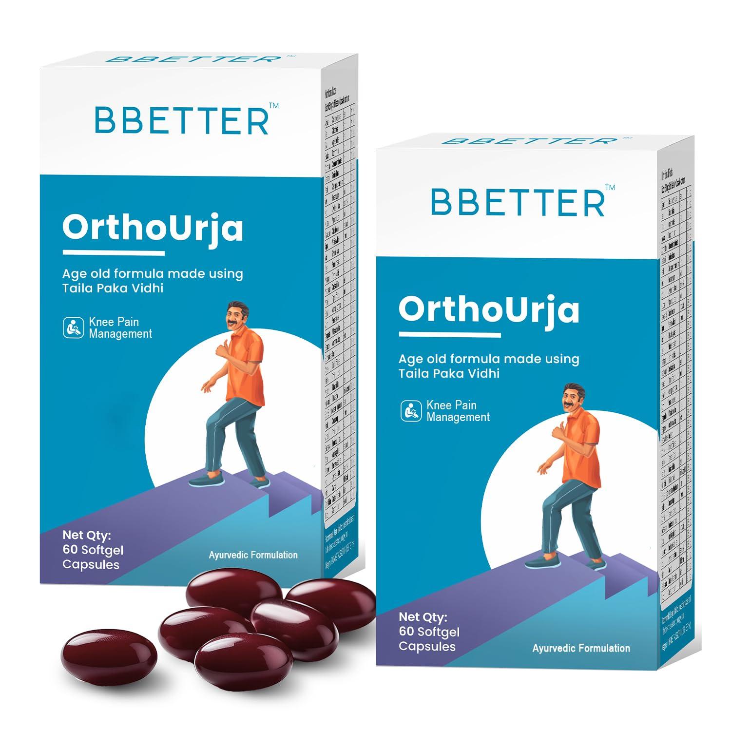 BBETTER BBETTER OrthoUrja - Ayurvedic Knee Pain, Joint Pain & Arthiritis Relief | Made by Taila Paka Vidhi Method | 120 Softgels for Knee Pain, Joint Pain & Arthritis Relief