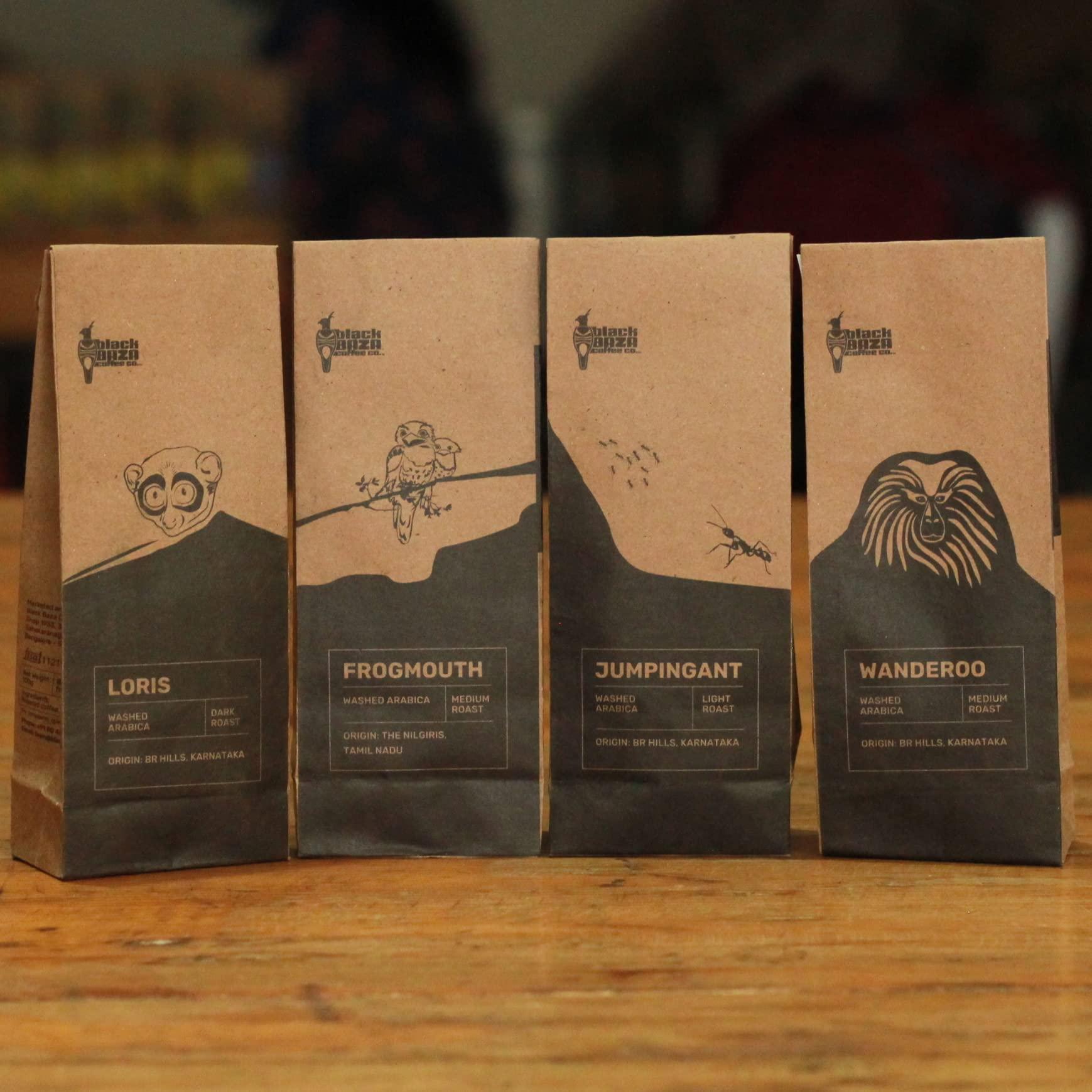 Black Baza Coffee Co. Black Baza Coffee, Specialty Arabica Sampler Pack, Freshly Roasted, Organic (Whole Beans, 4 x 100 grams)