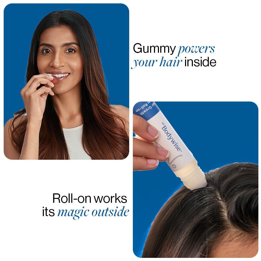 Be Bodywise Be Bodywise Hair Growth Pack, 30 Day Pack, Biotin Hair Gummies (30 Gummies) & Rosemary Hair Growth Serum (Roll-On) 30Ml, For Hair Fall & Hair Thinning - Grams