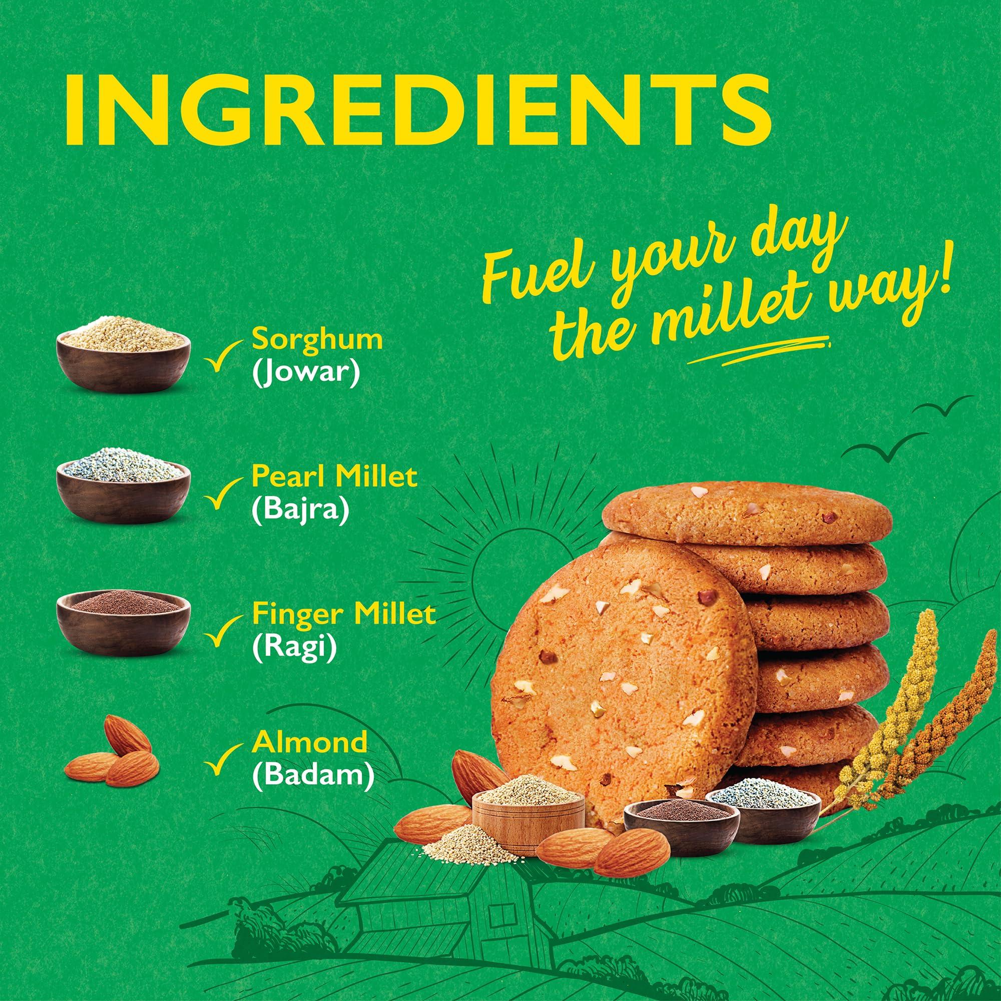 McVities Mcvitie\'s Millet Almond Cookies With Goodness of Wholewheat, Jowar, Bajra, Ragi and 0% maida, 73.6g (Pack of 4)
