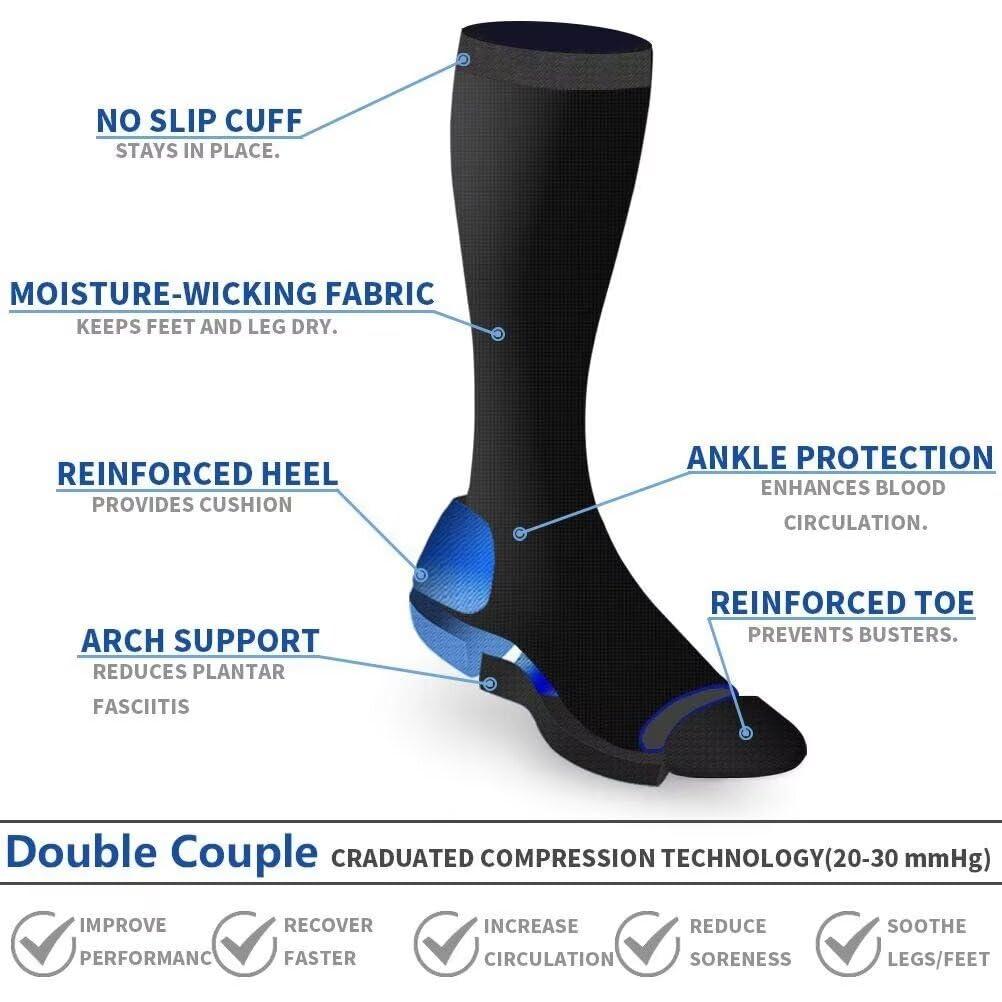 Double Couple 4 Pairs Compression Socks for Men and Women 20-30 mmHg Compression Stockings