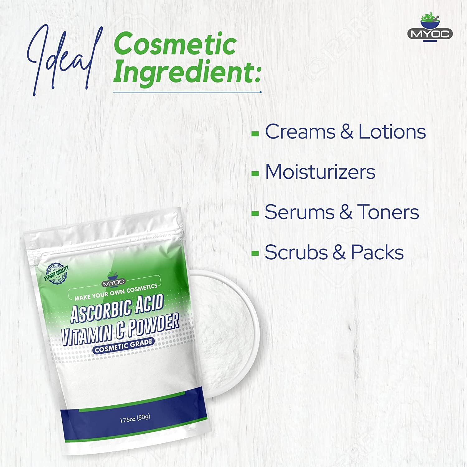 MYOC Myoc Ascorbic Acid Vitamin C Powder 50 Gm, Ascorbic Acid for Serum, Ascorbic Acid Powder for Cosmetic, Ascorbic Acid for Skin, Ascorbic Acid for Cleaning, Ascorbic Acid Powder for Pool Stain- Pack of2