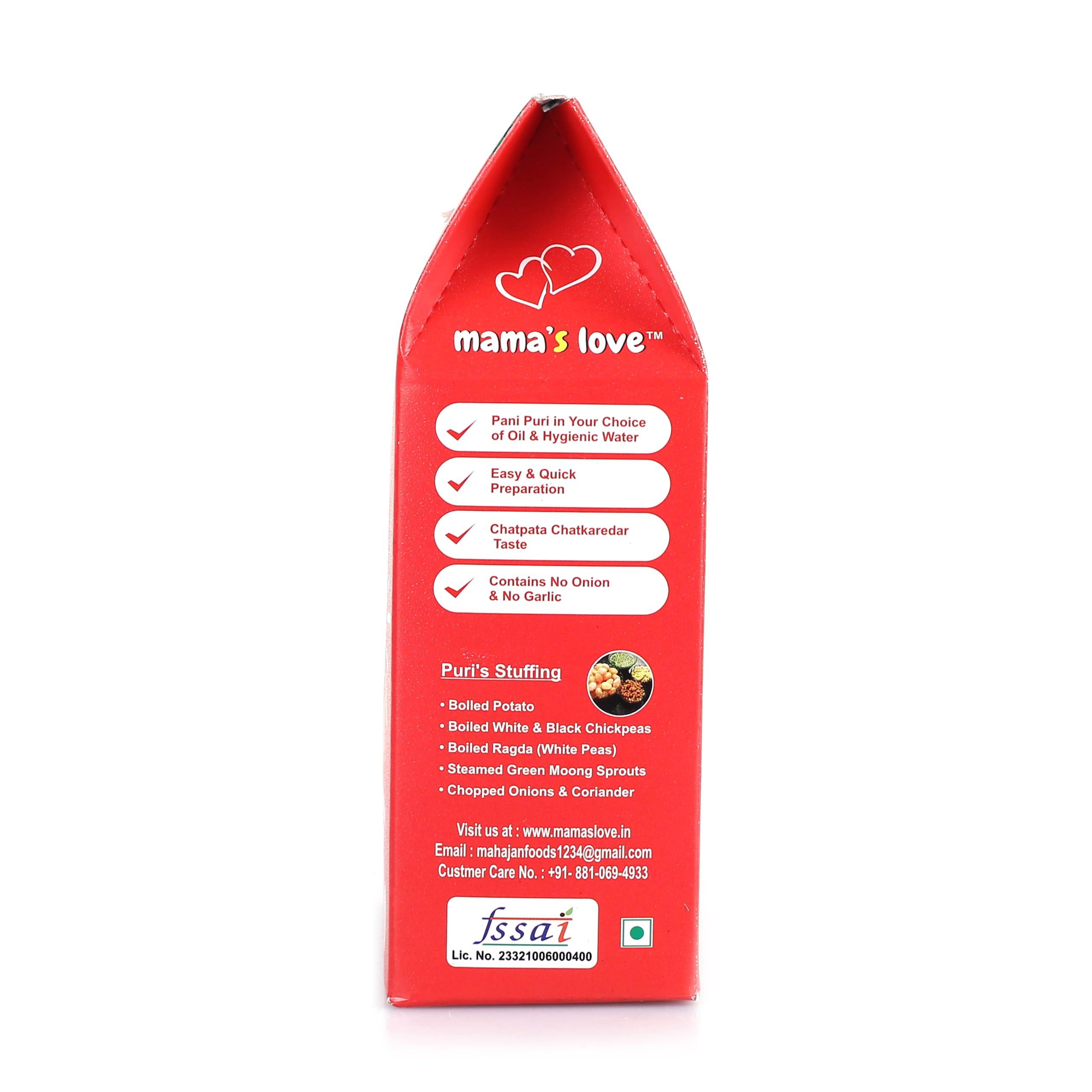 Mama\'s Love Mama\'s Love 450 Pcs Ready-to-Cook Khata Meetha Golgappa Pani Puri Packet Readymade - Homemade Pani Puris | Each Pack Includes 50 Pcs Pani Puri, 2 Types of Masala, 1 Tamarind Imli Chutny (Pack Of 9)