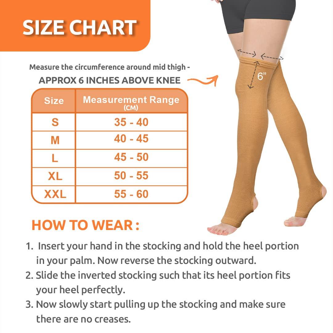 Vissco Vissco Varicose Vein Stockings, Thigh Length (Above Knee), Stockings for Swollen, Tired, Aching Legs, Pain Relief, Edema, Sore Legs for Women- Small (Beige) - 1 Pair