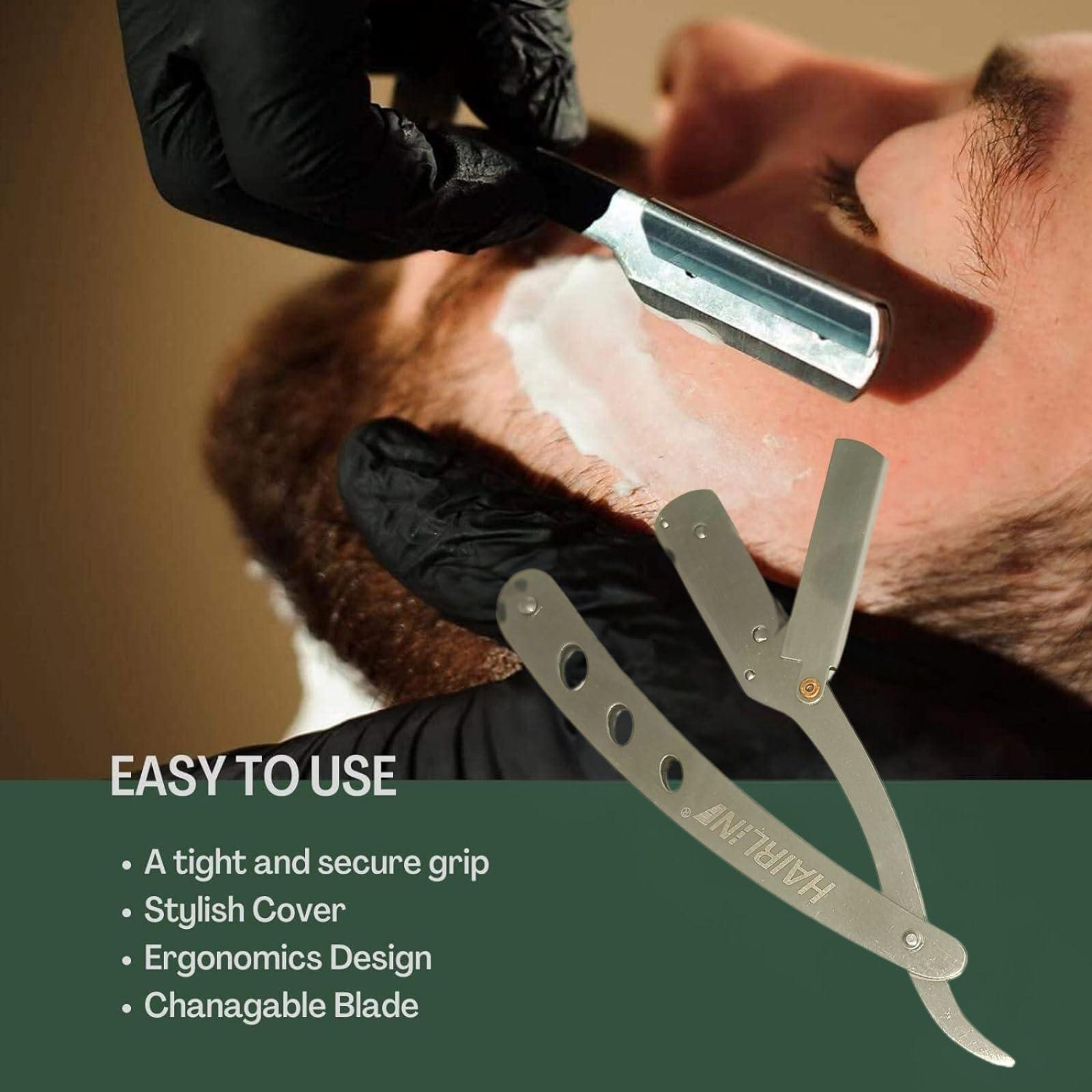 Hair Line Hair Line Professional Barber Shaving Cut Straight Edge Razor, Safety Beard Salon Smooth Shave Cutting Folding Ustra for Men_Steel