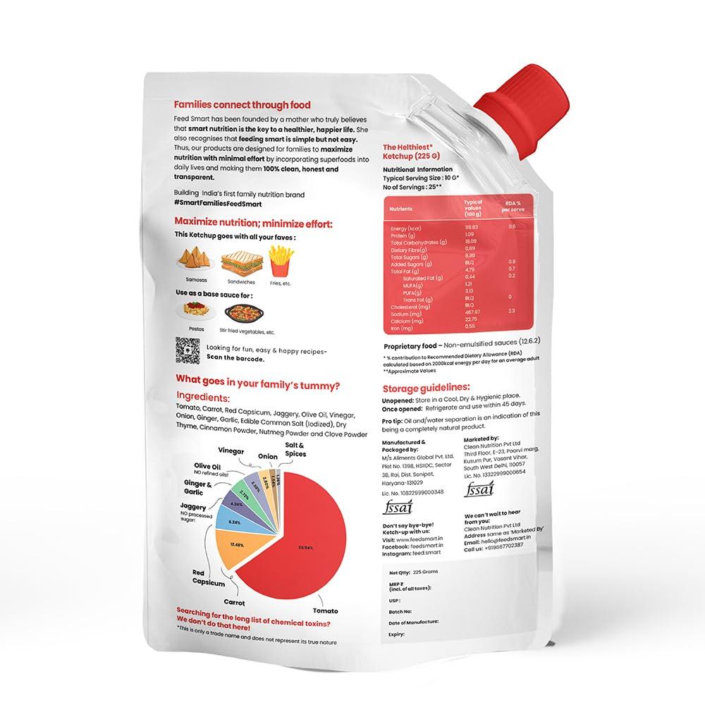 FeedSmart FeedSmart Feed Smart The Healthiest Ketchup- Made With 80% Farm Fresh Tomatoes And Vegetables| 100% Clean & Natural | No Sugar | No Preservatives | 225 Gm | Pack Of 4