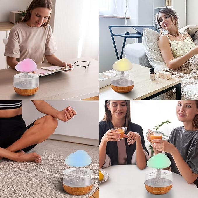 Generic TheBought Plastic Snuggling Cloud Rain Drop Humidifier, Cloud Rain Humidifier, Mushroom Waterfall Lamp (RAIN HUMDIFIER) with Difuser Oil