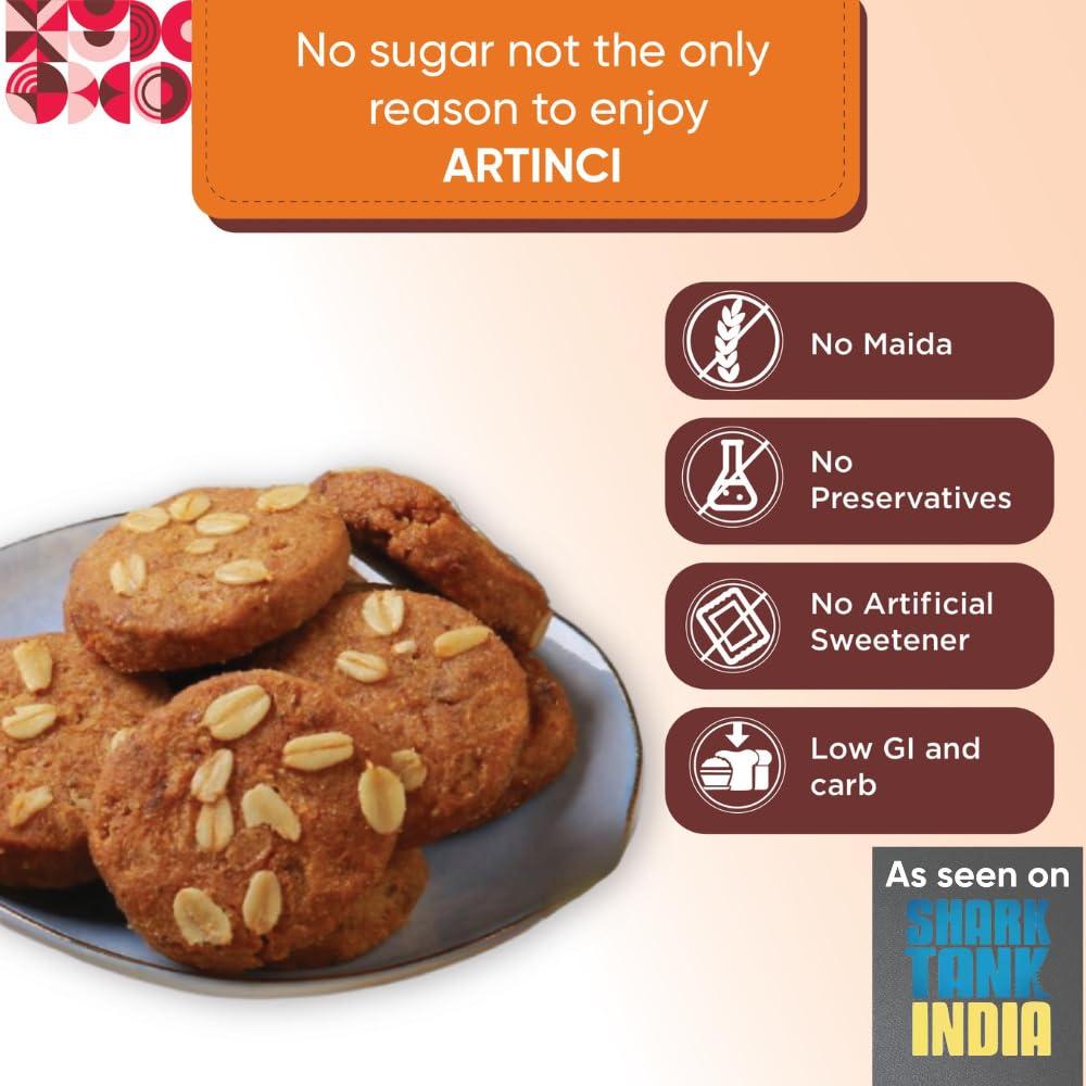 Artinci Artinci Oats Cookies Multigrain - Healthy Biscuits Snack With Oats & Millet|Sugar Free & Diabetic Friendly|High Fiber And Protein Rich|No Maida Or Palm Oil|As Seen On Shark Tank India-185G (Pack Of 1)