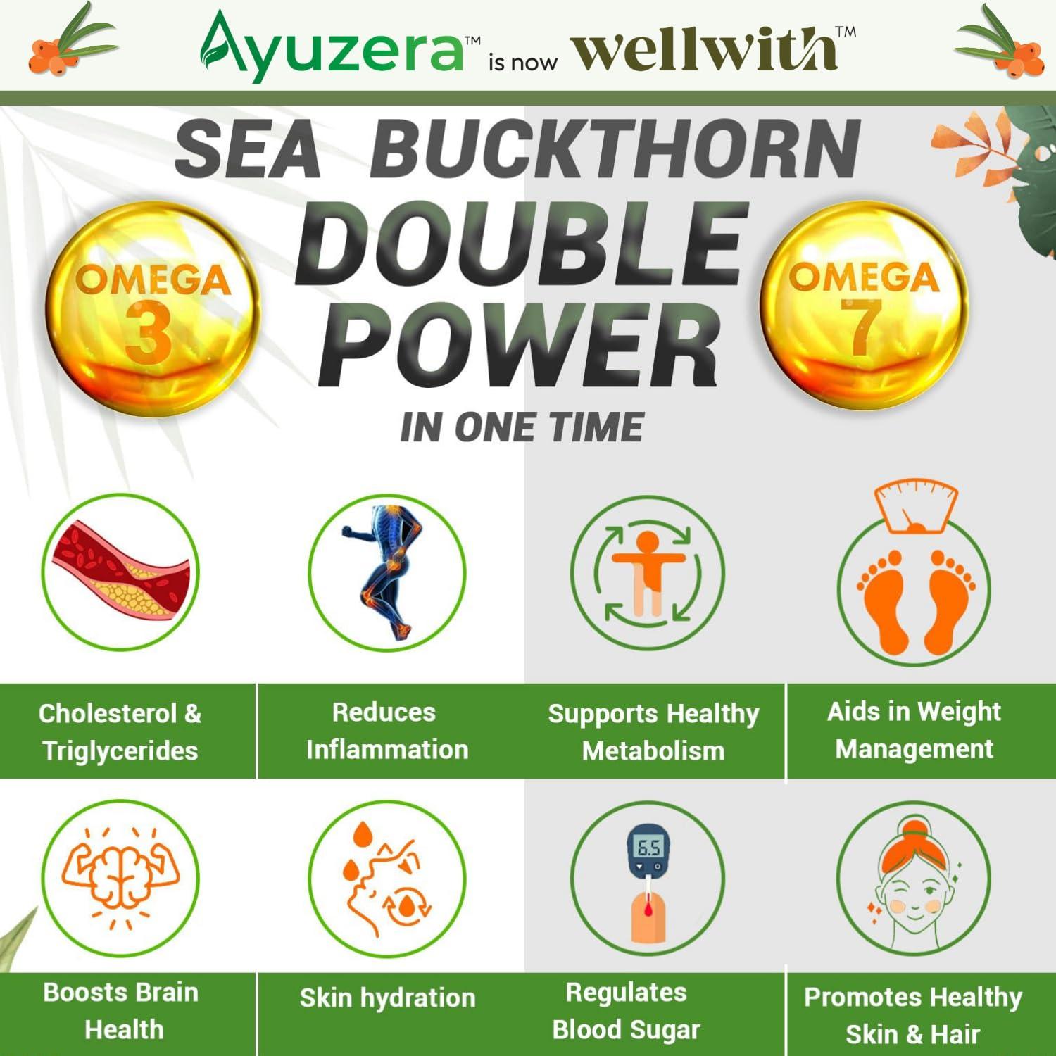 Ayuzera Ayuzera Himalayan Sea Buckthorn Pulp 300ml | Plant Based Vegan Omega 3, 6, 7 and 9 | Vegetarian Liquid Supplements | No Fish Oil | Veg, Natural & Organic | Makes up to 50 Glass Juice | Rich in Omega 7, Antioxidants, Vitamins (300ml, Pack Of 1)