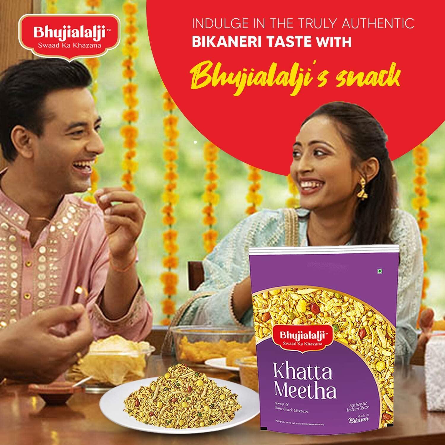 BHUJIALALJI Bhujialalji Khatta Meetha and Bikaneri Bhujia (pack of 4) 4kg | All time favourite indian snacks/Namkeen | Ready to eat | Crsipy & Light snacks.