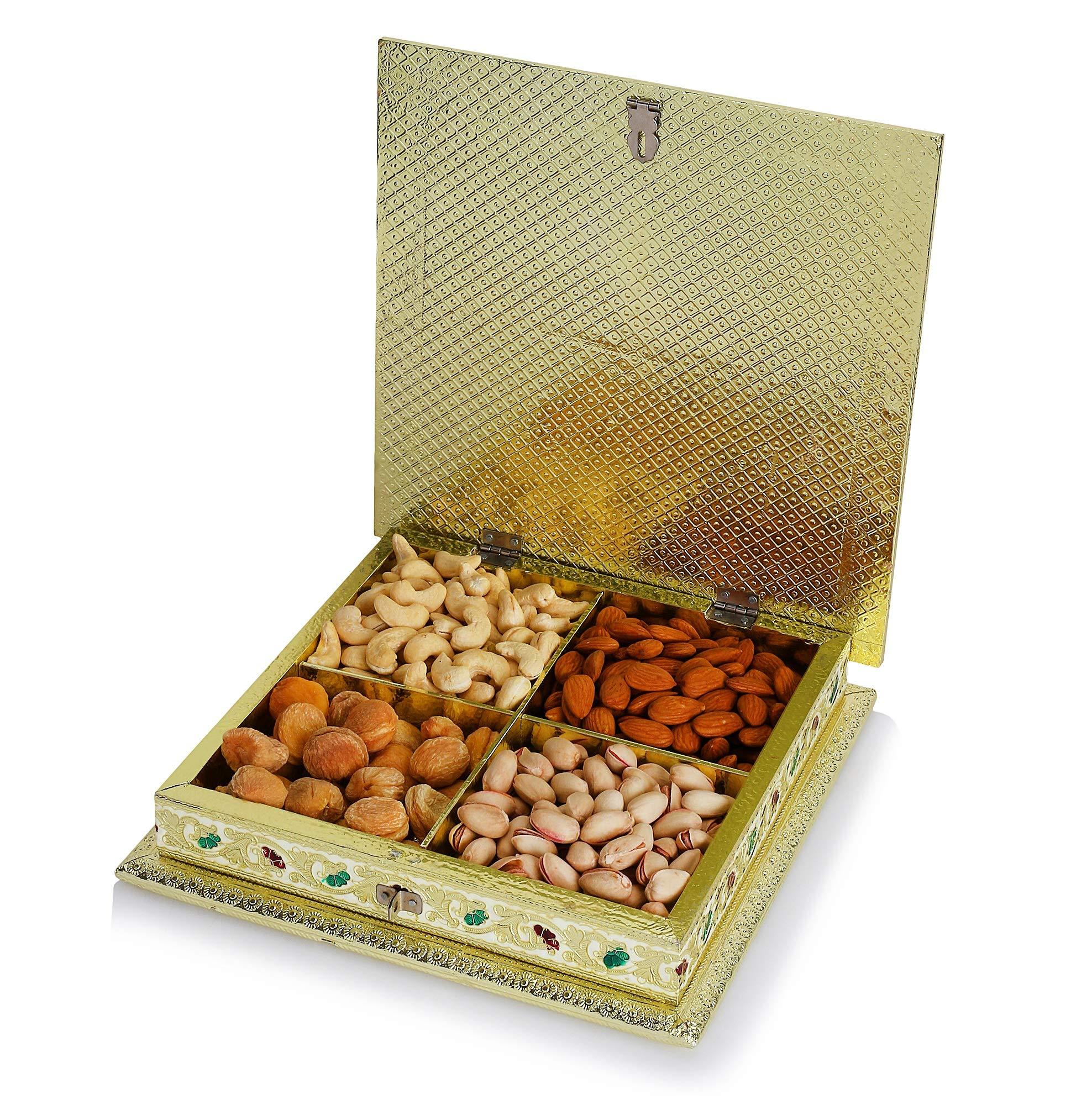 Fruitri Fruitri Handmade Dry Fruit Gift Boxes with Dry Fruits - 4 Part, Mix Dry Fruits Pack, 10x10 Inches, (Dry Fruit Combo 150g X 4)
