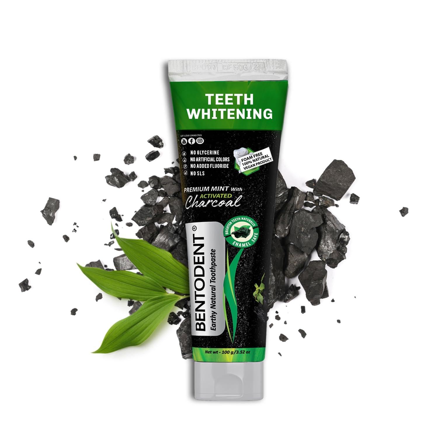 BENTODENT TOOTHPASTE Bentodent toothpaste - Teeth Whitening Products | Activated Charcoal Mint Teeth Whitening Toothpaste | Enamel Safe, Natural | Foam free, Fluoride Free - (Pack of 2 Teeth Whitening Products)