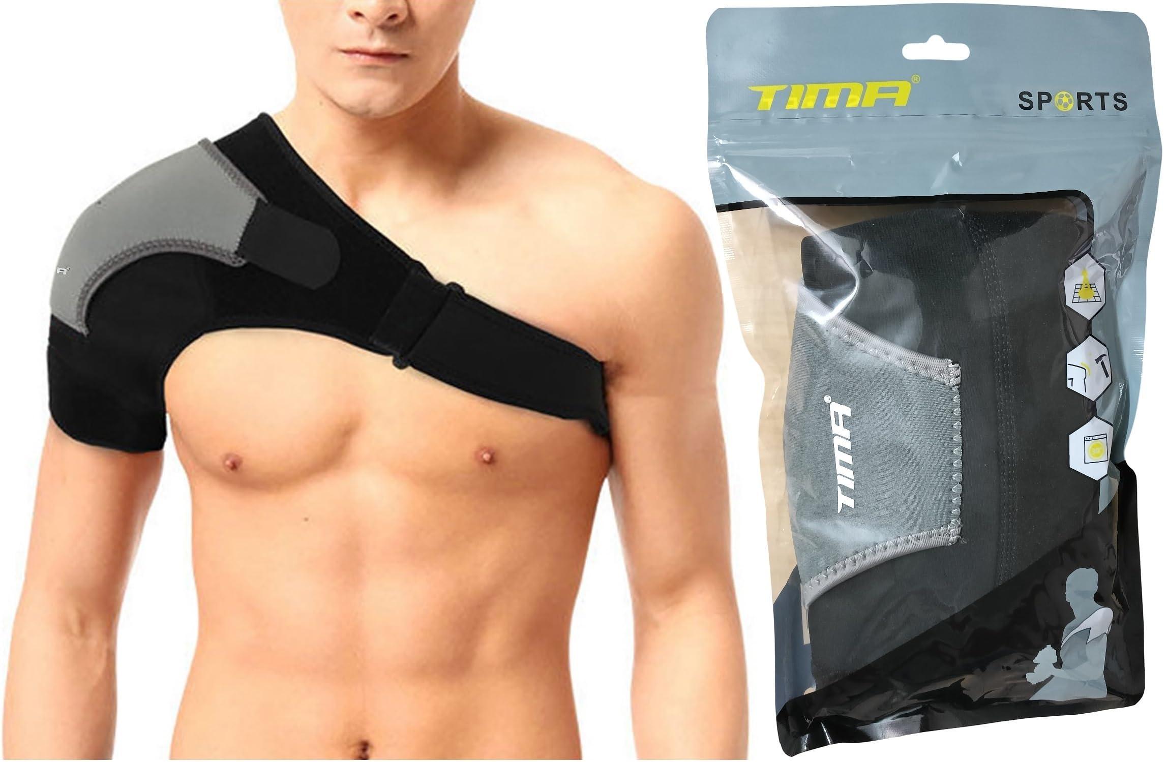 TIMA TIMA Shoulder Support Double Lock Neoprene Adjustable Stretch Strap Brace Support Medical Posture Compression Shoulder Pad, Black & Grey, Universal, 1 Unit