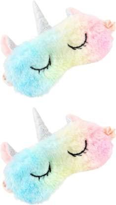 Rockjon Rockjon- Multicolor Soft Plush Unicorn Sleeping Mask Cute Animal Eye Mask Unicorn Horn Plush Blindfold Eye Cover Travel Sleeping Mask Best for Women Girls Pack of