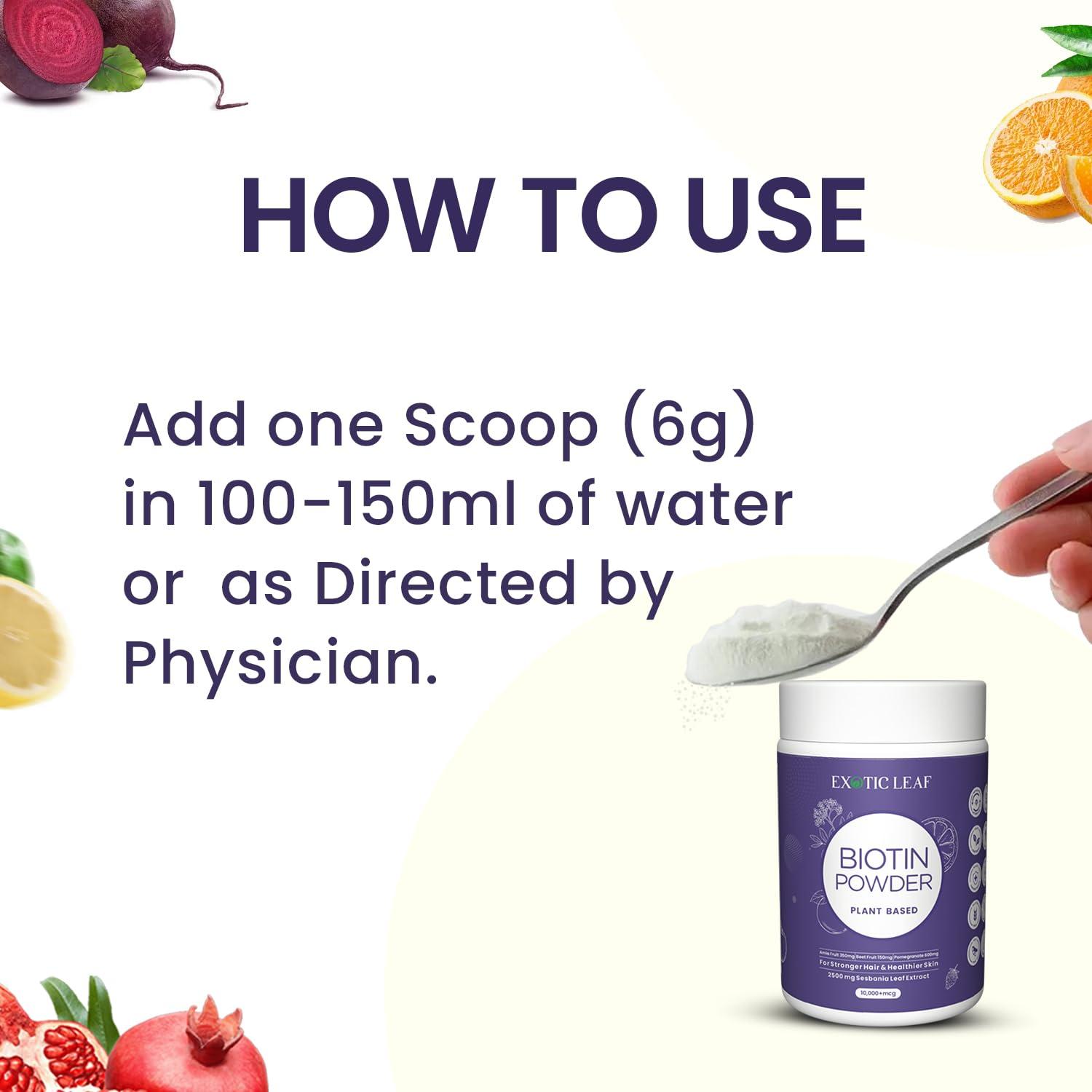 EXOTIC LEAF EXOTIC LEAF Plant-Based Biotin Hair Supplement Powder-10000Mcg|Men And Women|Enhanced Growth Formula With Sesbania, Amla, Bamboo, Orange|Hair Control & Vitality|Pack Of 2-200G