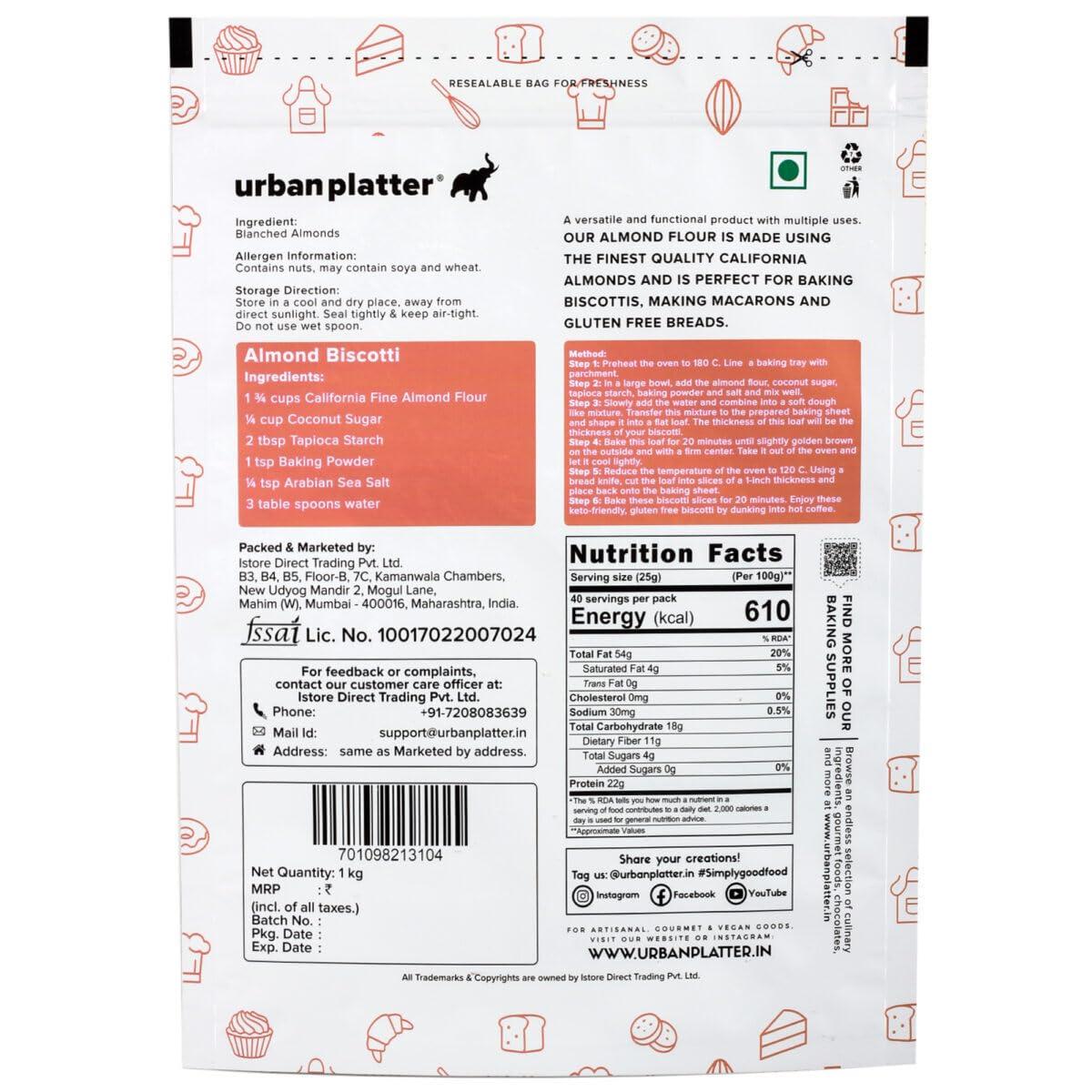 urban platter Urban Platter Fine California Almond Flour, 1Kg [Keto-Friendly, Naturally Protein-Rich, Blanched Almond Fine Powder]