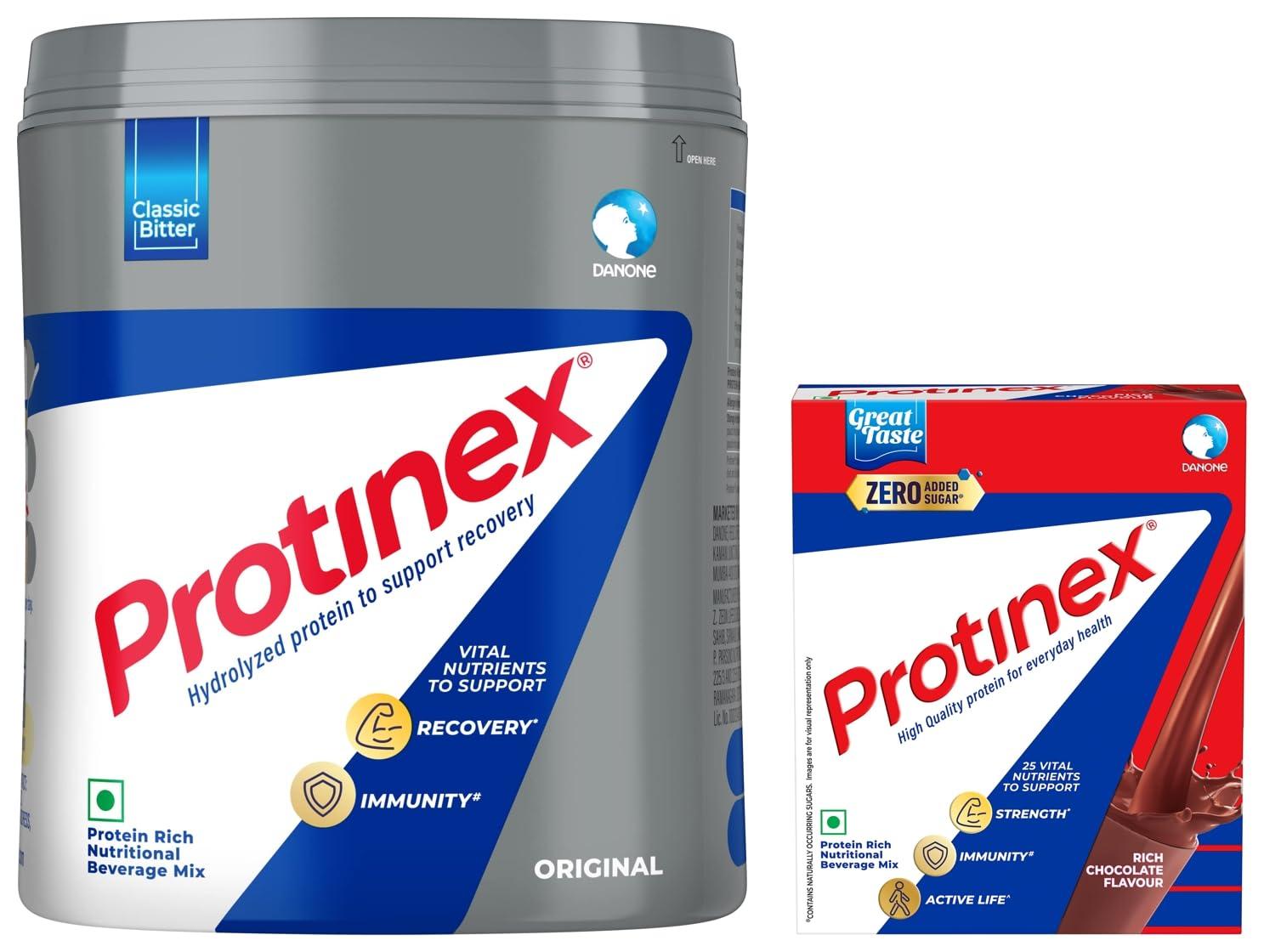Protinex Protinex Nutritional Protein Drink Mix For Adults-(Original, 400 Gms, Jar) & Nutritional Drink Mix For Adults with High protein & 10 Immuno Nutrients, Tasty Chocolate, 250g