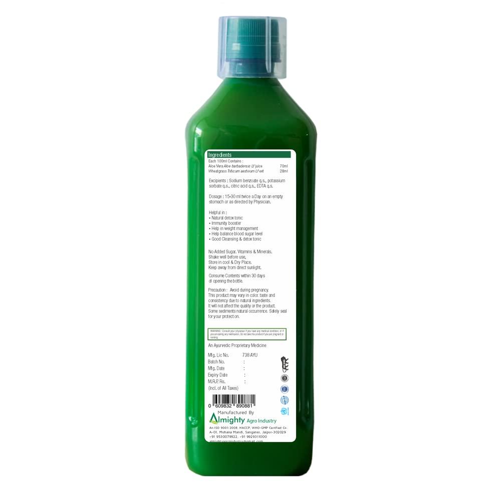Alum Alum Aloe Vera Wheatgrass Juice 1000 ml Natural Detoxifier, No Added Sugar