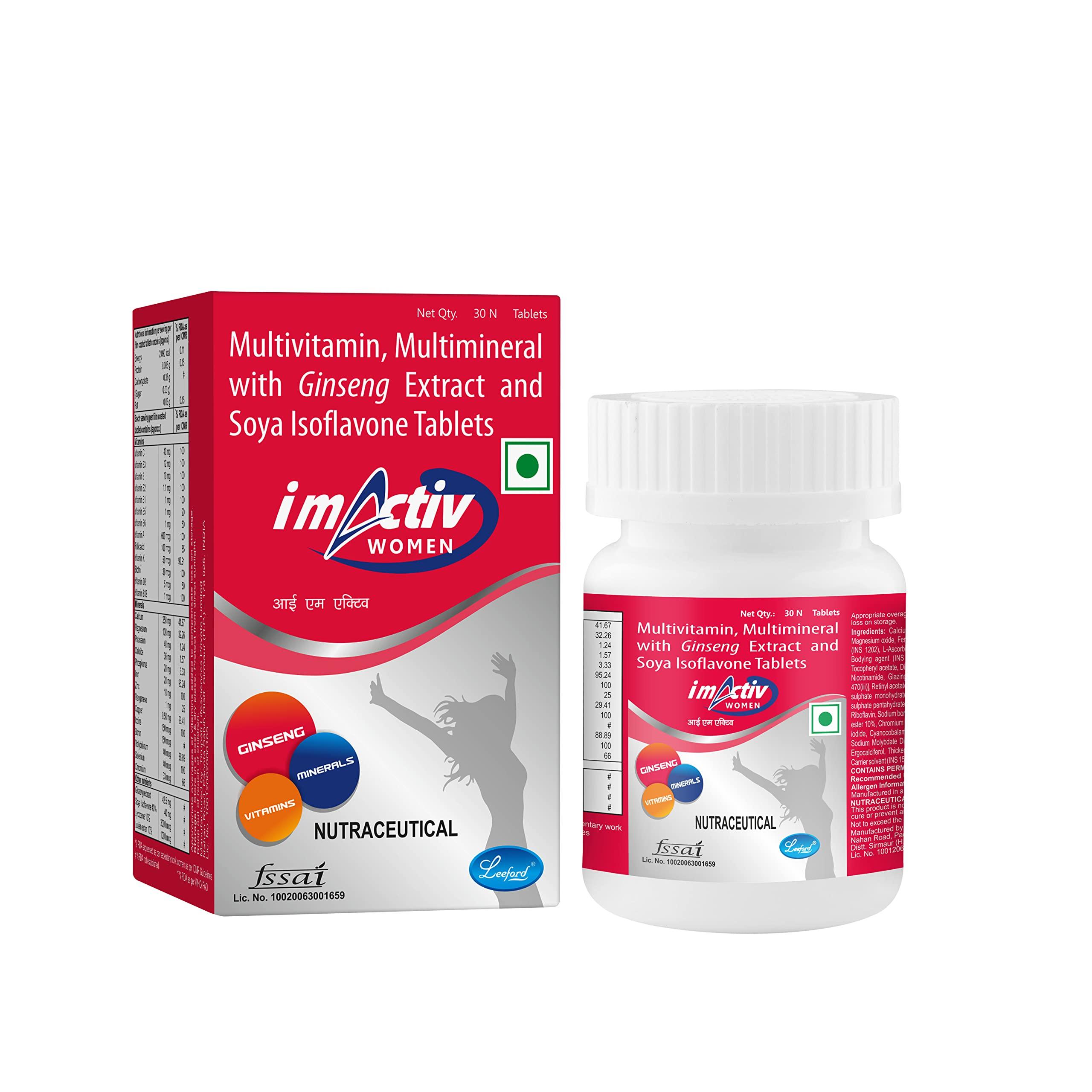 I M ACTIVE I M Activ Multi Vitamin Multi Mineral Tablets For Women with Ginseng Extract For Healthy Benefits (30 tablets each) Pack of 2