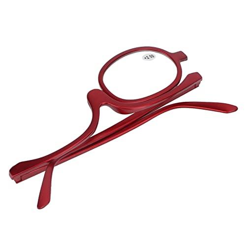 Zunate Zunate Makeup Glasses Single Lens, Rotatable Flip Down Lens Make up Eyeglasses, Readers Magnifier Eyeglasses for Women, Red(+2.50)