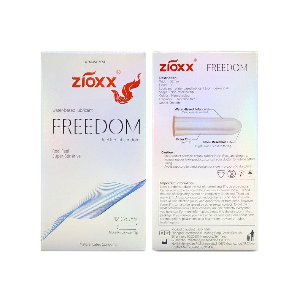 ZIOXX Zioxx\"Thinnest\" Freedom Condoms, Water Based Lube, 12 Pack (Silver)