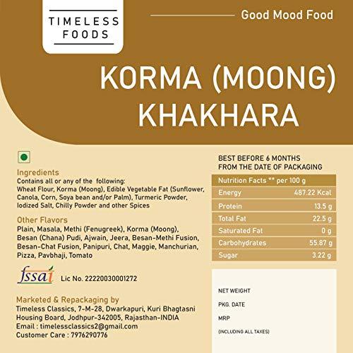 Timeless Food Timeless Food : Korma Khakhra, 400 gm | Healthy Moong Dal Khakhara | Gujarati Breakfast Snacks