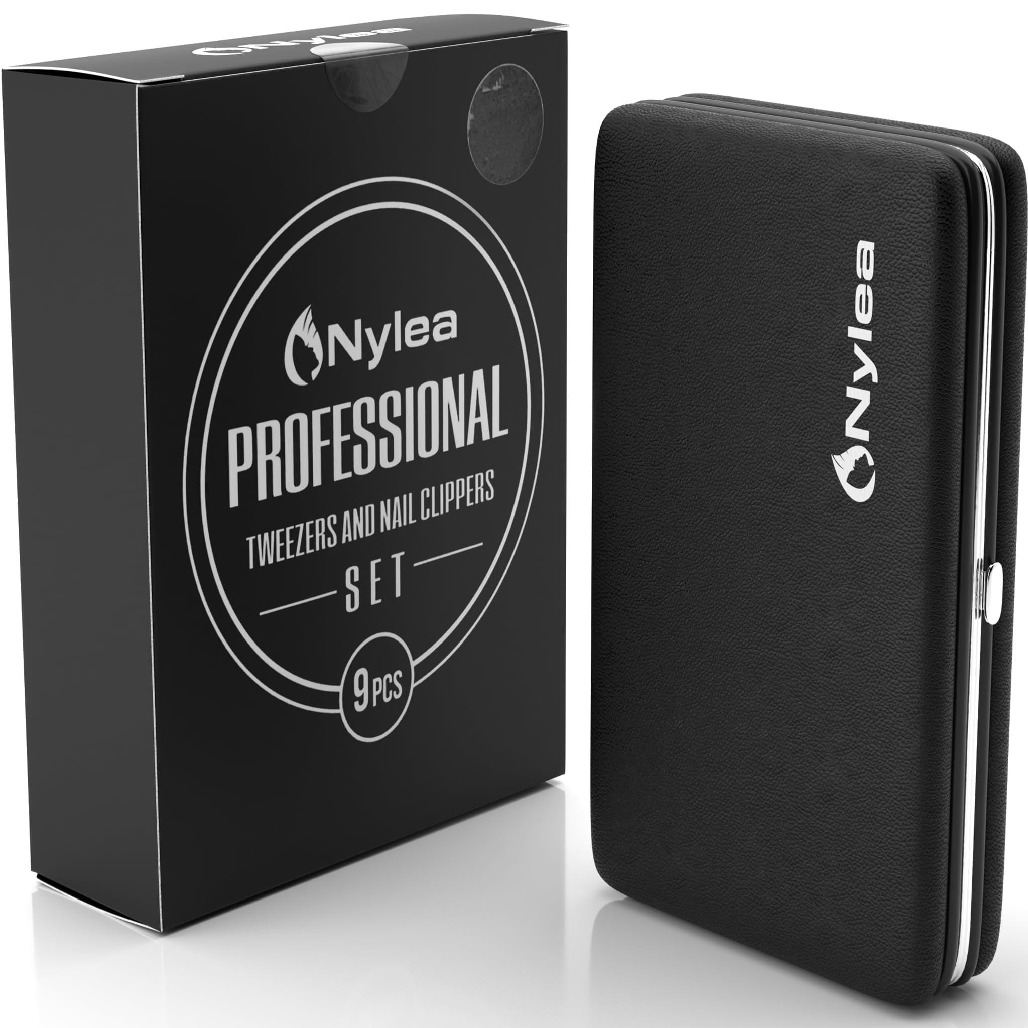 Nylea Nylea 9pcs Precision Tweezers & Nail Clippers Set [Stainless Steel] Pedicure Scissors, Toenails Cuticle Cutter Clipper Fingernails Grooming Kit for Men & Women Eyebrows Facial Hair [Free Leather Case]