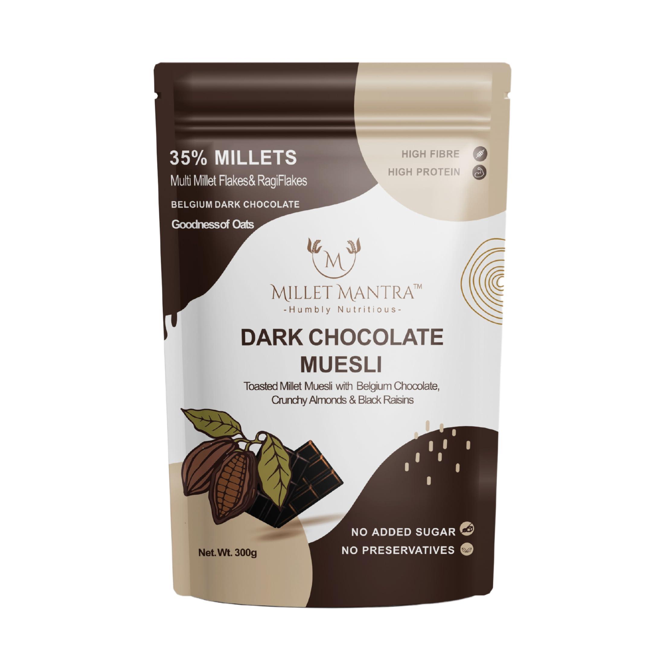Millet Mantra Millet Mantra Dark Chocolate, Dry Fruits High Protein Muesli Sugar Free Muesli, Muesli Fruit And Nuts | Dark Chocolates, Almonds, Black Raisins Seedless | Muesli Sugar Free , 1