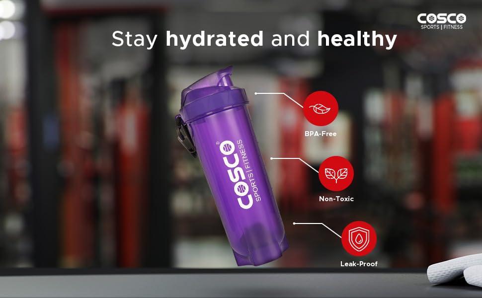 Cosco Cosco Power Gym Shaker (Made in India) for Protein Shake Leakproof Shaker Bottles for Protein, Pre workout & Bcaa Shake, Protein Shaker Bottle for Men & Women BPA-Free Material -700Ml (Purple)