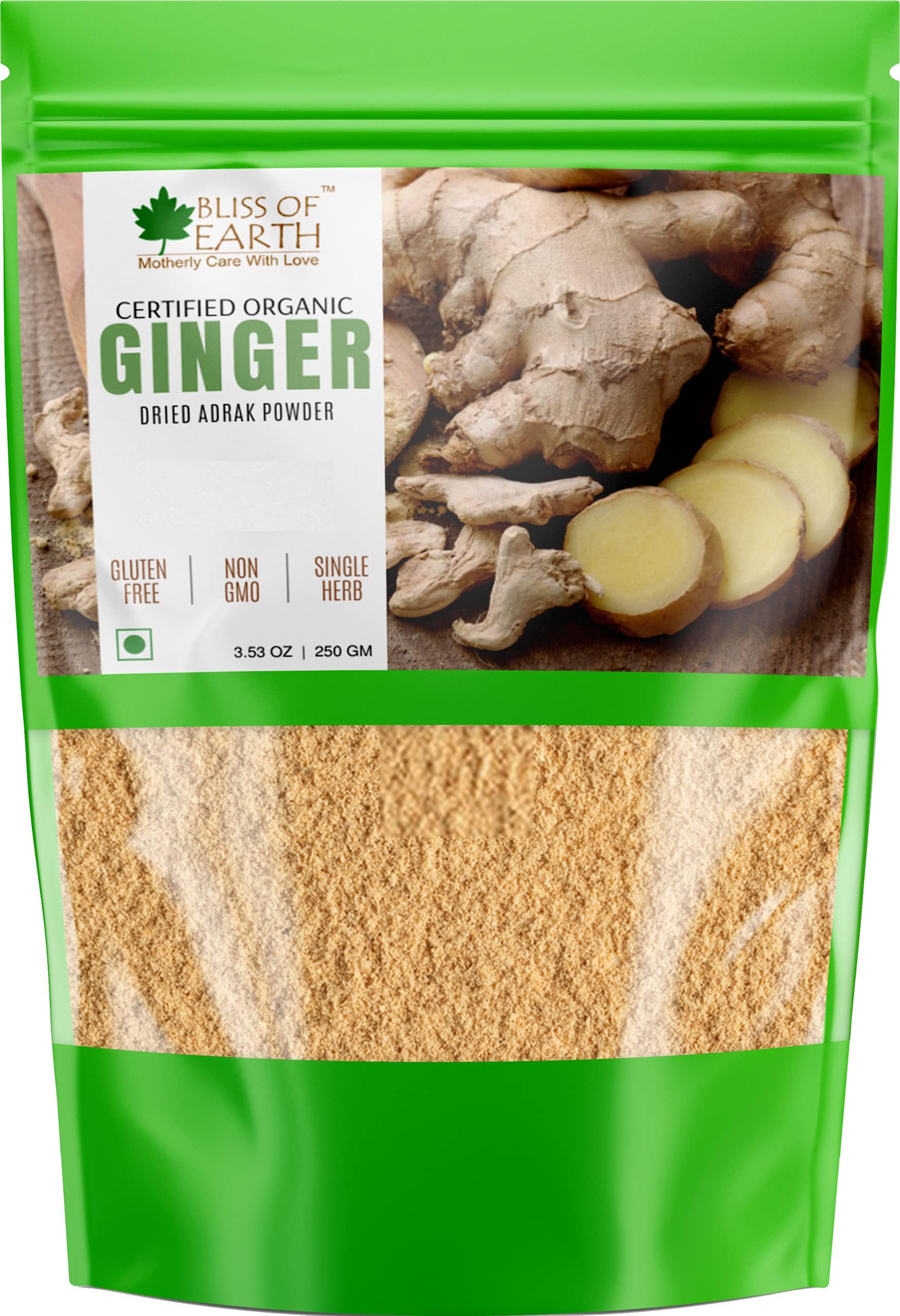 BLISS OF EARTH Bliss of Earth Certified Organic Ginger Powder Dry for Tea & Juice, Pure Antioxidant Super Food, 250GM