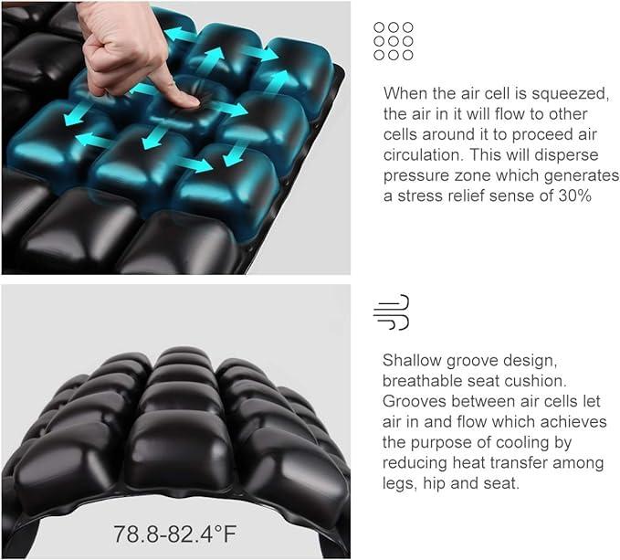 FEGO FEGO Float Car Seat Cushion (Inflatable) for Long Drive | Lower Back Pain Relief & Hip Support | Seat Cushion for Car | Upto 150 Kg (Black)