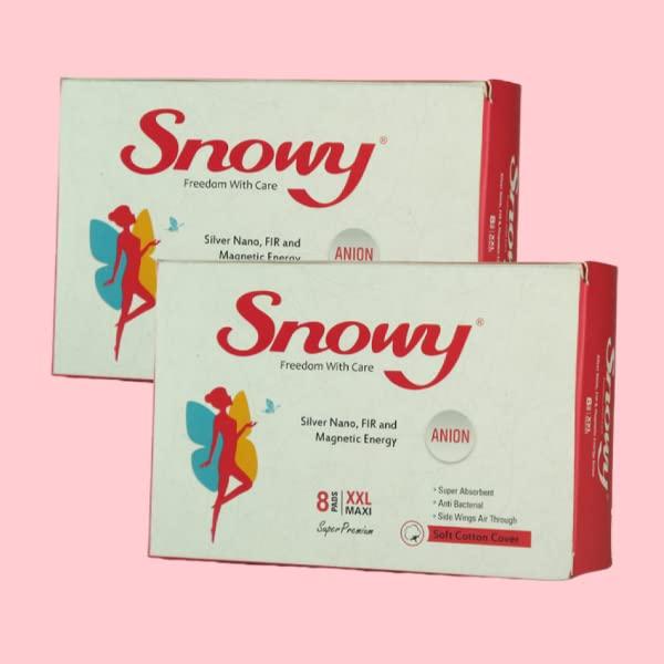 Snowy Snowy Maxi Extra Large Anion Soft Cotton Cover Pads, Large Pads for Heavy Flow, Cotton XXL Sanitary Pads, Anion Strip in Pads, Pack of Two (16 Pads)