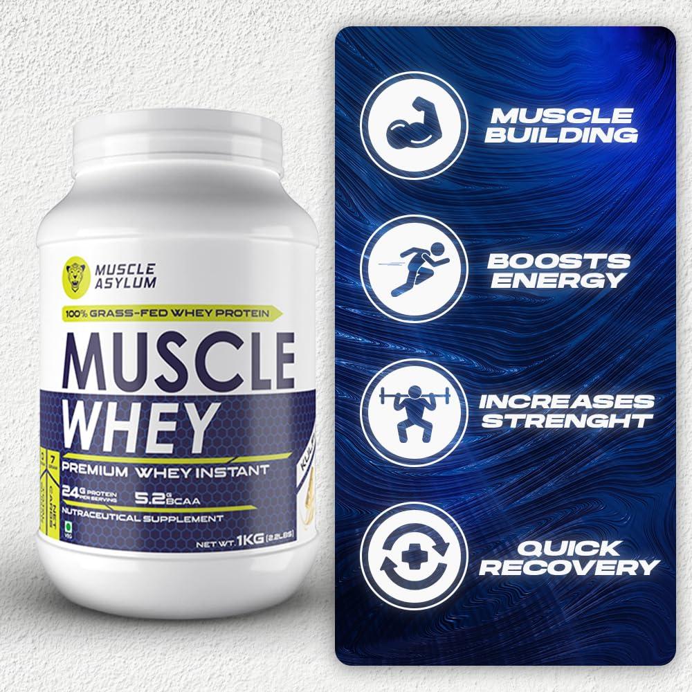 Muscle Asylum Muscle Asylum Premium Whey Protein l 1kg, 25 Servings l Kulfi Flavor l With Genuine Lab Reports l Muscle Building & Recovery | Increased Muscle | Easy to Digest | with 5.2g Bcaa per serve
