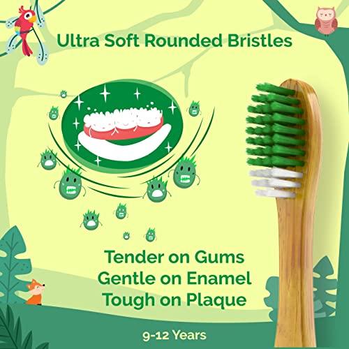 teeth-a-bit teeth-a-bit The Pledge Bamboo Toothbrush Kids (9-12 Years) Hefty Handle with Gum Sensitive Soft Bristles Pack of 2 (Forest Green)