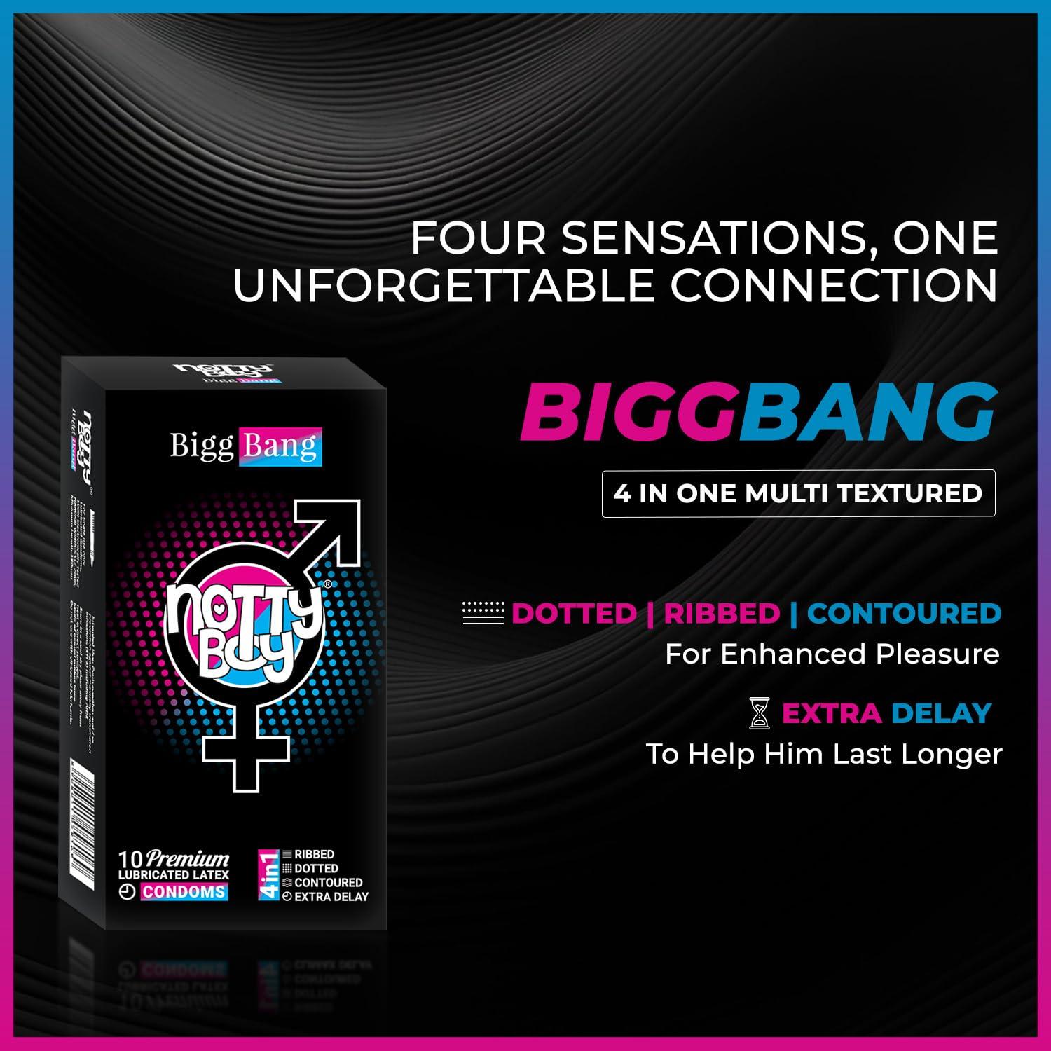 NOTTY BOY NOTTY BOY Combo Set Extra Dotted 1500 Dots, 4 in 1 (Ribs and Dots, Contoured, Delay) | Super Slim Thin Condoms - 30pcs (Pack of 3) | Lubricated, Standard Fit Condom For Men