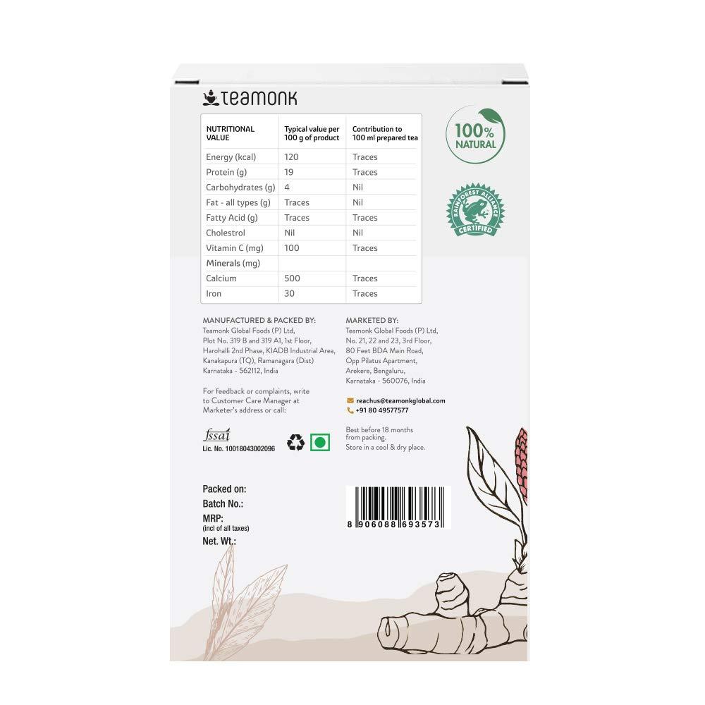 Teamonk Teamonk High Mountain Turmeric Green Tea Leaves (50 Cups) - 100 g Bag. Acts as Immunity Booster and Aids Digestion. Whole Loose Leaf (No Powder).
