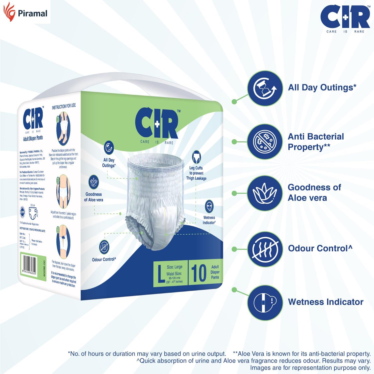 CIR CIR Adult Diaper Pants Style | Adult Diaper Large Size (L)|Waist (90-120cm I 35\" - 47\") |10 hr Absorption-Protection | Unisex with Wetness Indicator | Odour Control | Goodness of Aloe Vera | 30 Units
