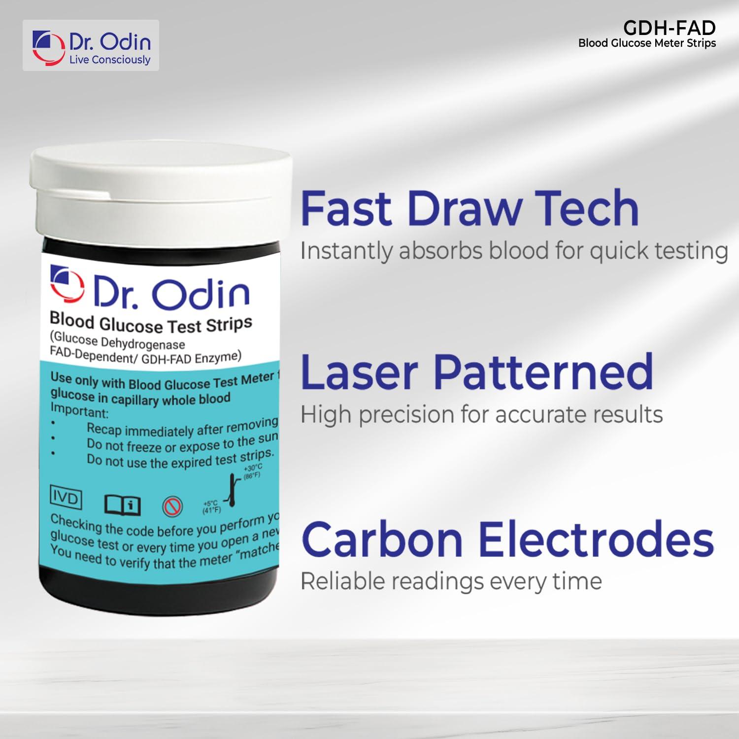Dr. Odin Dr. Odin AC-307 (GDH-FAD) Blood Glucose Test Strips, For Self Testing Sugar Levels With GDH-FAD Monitoring Machine 50 Glucometer Strips