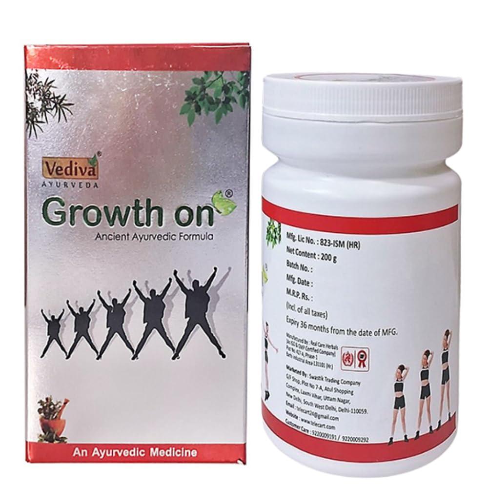 Growth On GrowthOn Powder | Ayurvedic Height Growth | Boosts Immune System & Natural Growth | 100% Herbal Powder Pack of 200 gram Bottle