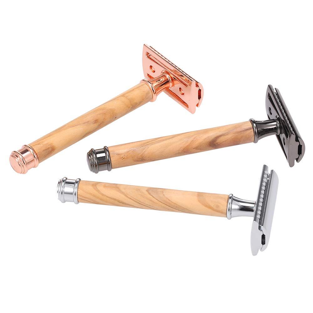 Qnotici Double-Edged Safety Razor Wood Handle Razor Stainless Steel Manual Shaving Razor