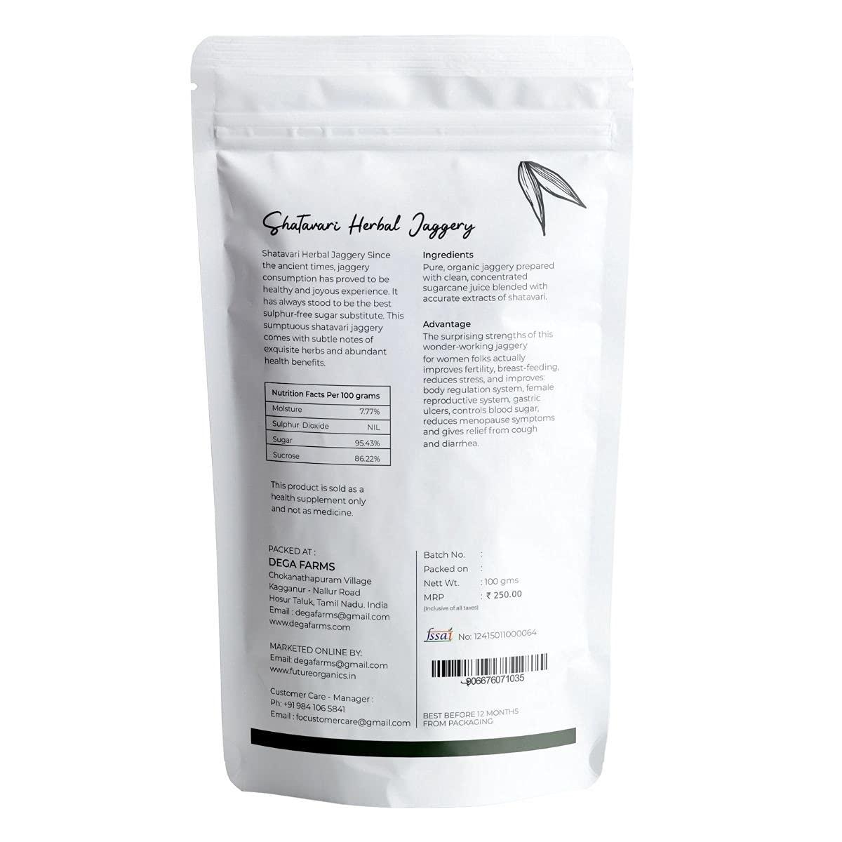 FUTURE ORGANICS –Eat Oragnic! Be Organic!! Future Organics Herbal Jaggery with Shatavari | karupatti | thati bellam | Tale Bella Powder | Made with 100% Natural Herbal Organic Ingredients - 100 Grams