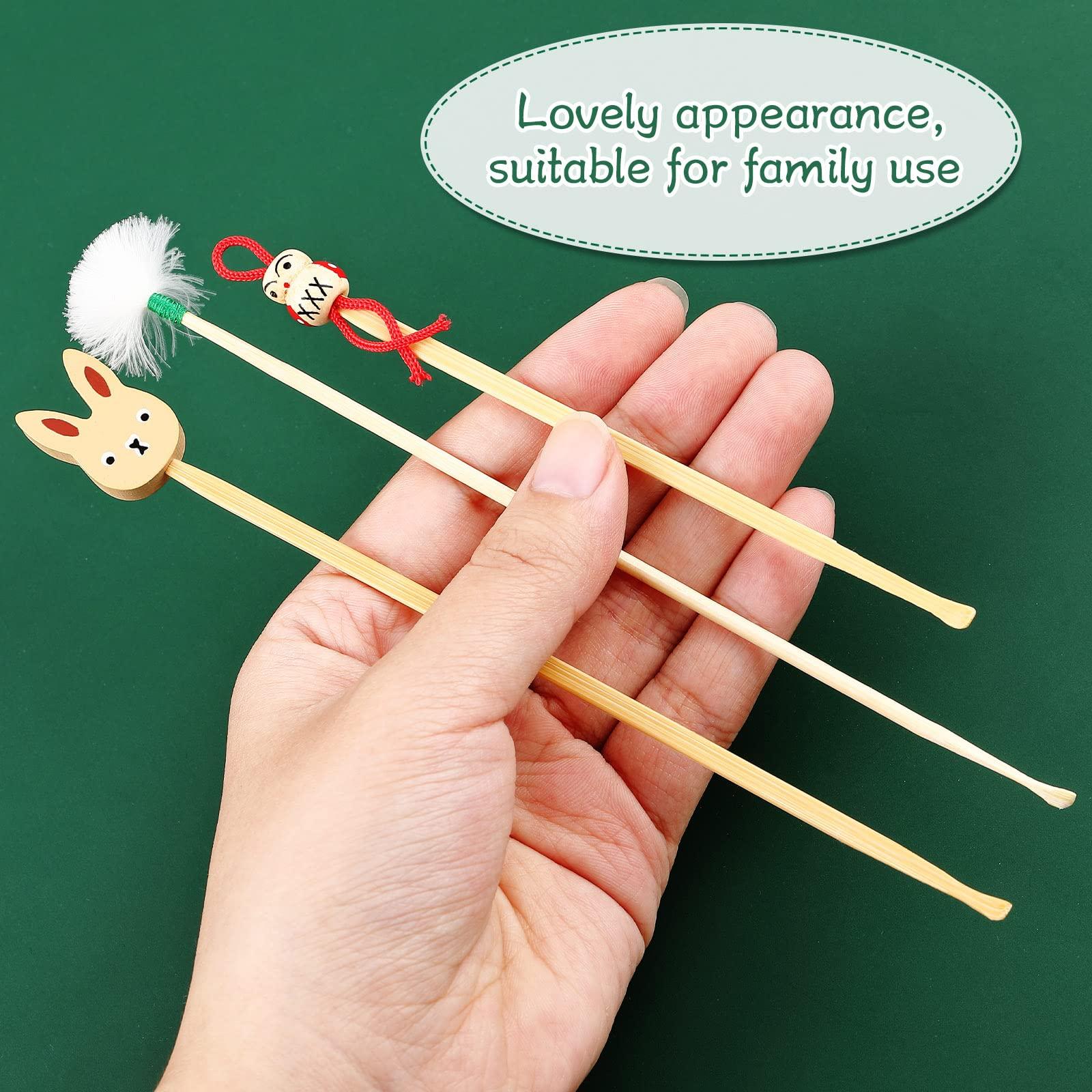 Tondiamo 6 Pieces Bamboo Ear Cleaner Wood Ear Pick Bamboo Ear Pickers Ear Cleaning Tools for Humans Bamboo Ear Cleaner Cute Doll Bunny Goose Feather Earpick for Adults Kids Ear Cleaning Kit