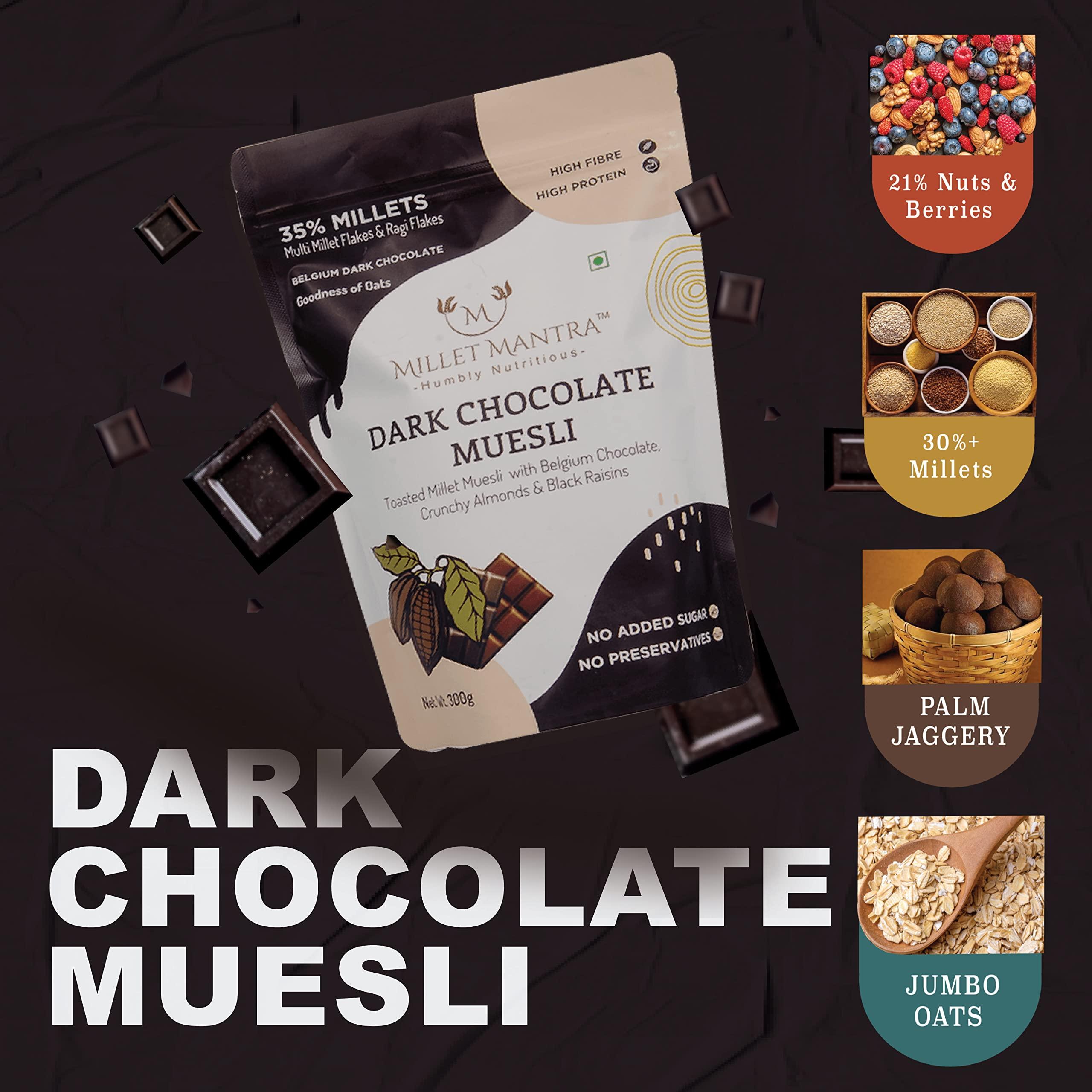 Millet Mantra Millet Mantra Dark Chocolate, Dry Fruits High Protein Muesli Sugar Free Muesli, Muesli Fruit And Nuts | Dark Chocolates, Almonds, Black Raisins Seedless | Muesli Sugar Free , 1
