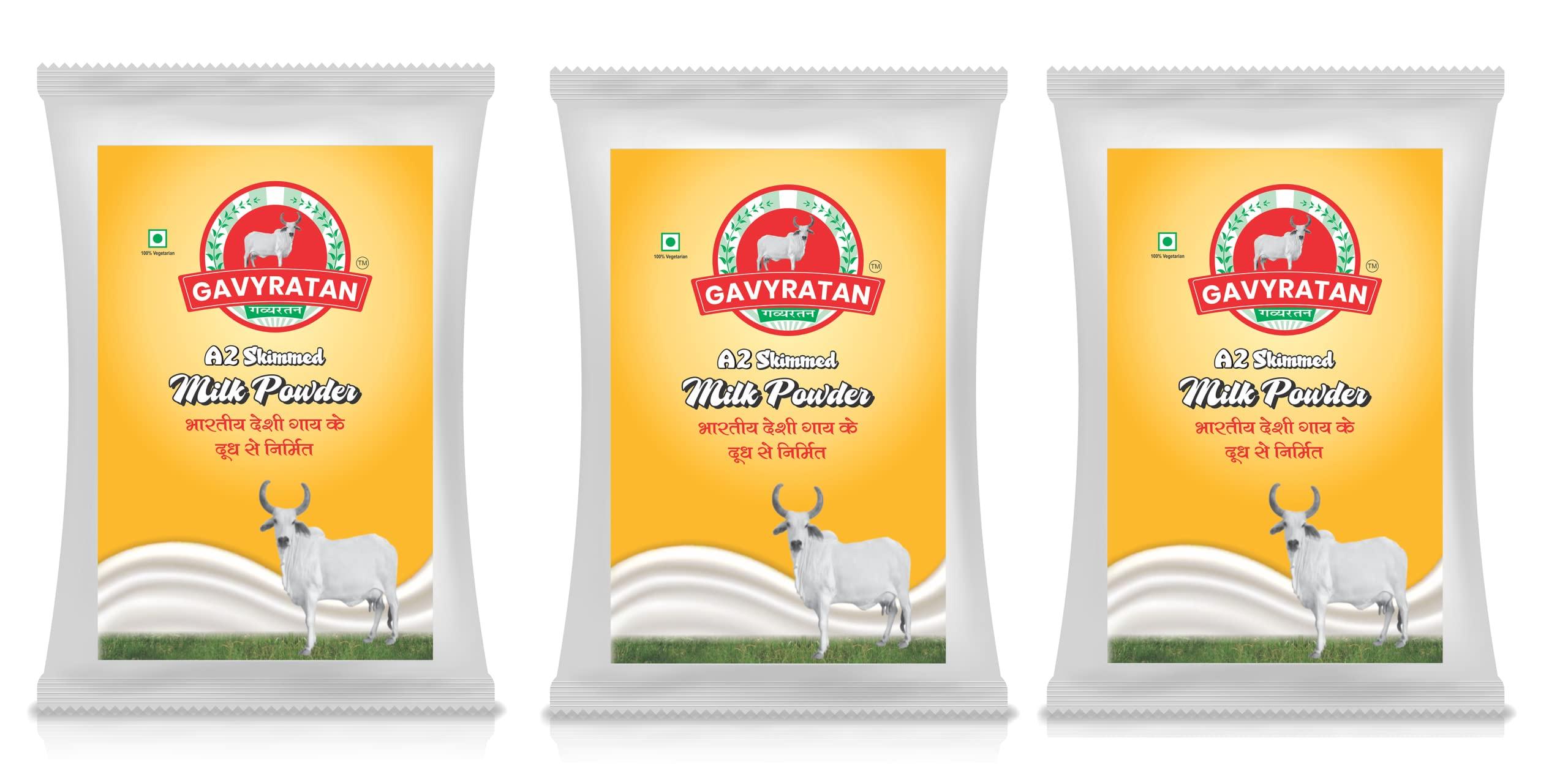 GAVYRATAN GAVYRATAN A2 Cow Skimmed Milk Powder 1kg | All Natural | 100% Pure | Boosts Liver Health Pack of 3