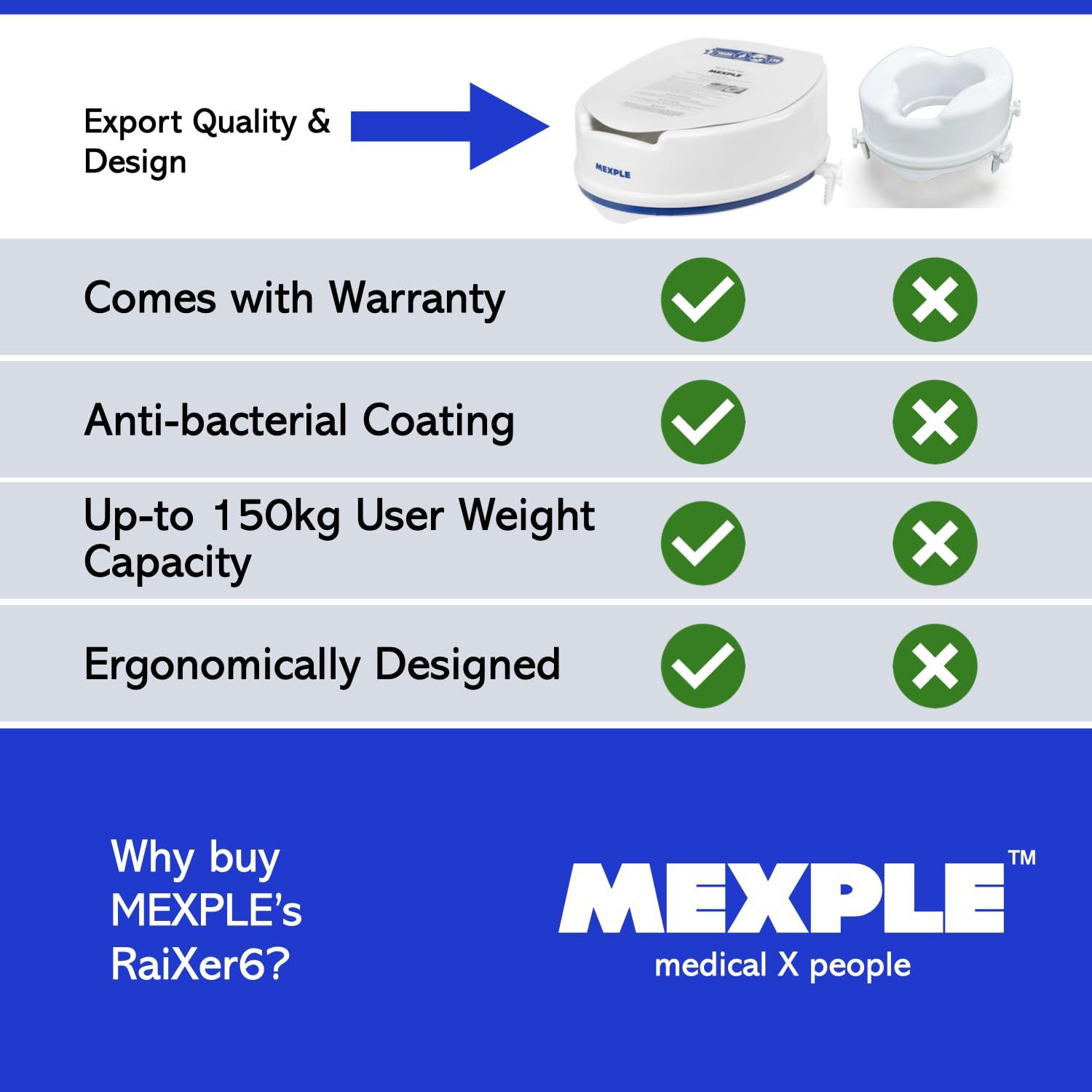 MEXPLE MEXPLE RaiXer6 Raised Toilet Seat 6 Inches | Plastic Commode Seat Raiser Elevator Extension | Tool Free Installation | For Handicap, Knee Patients, Old Senior Citizen