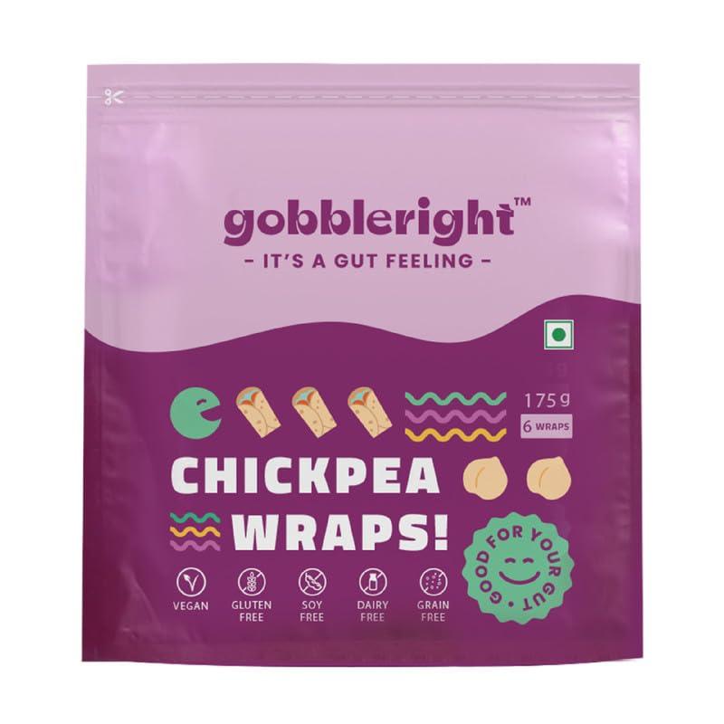 GOBBLERIGHT GOBBLERIGHT Gluten Free Tortilla Chickpea Wraps - Pack Of 2 (12 Wraps)/Gluten Free, Vegan, Dairy Free, Soya Free, Grain Free/Best For Burrito, Wraps, Tortilas, Tacos, Shawarmas And Rolls, 350 Gram